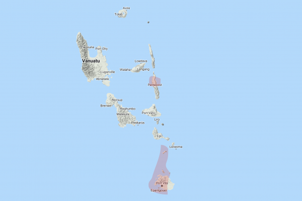 Map of Vanuatu showing the location of recordings made in 1924