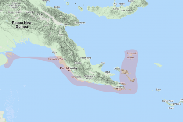 Map of Papua New Guinea with location of recordings made in 1904